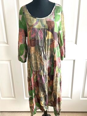 SHANE Multicolor Scoop Neck Long Sleeve Leaf-Print Midi Dress